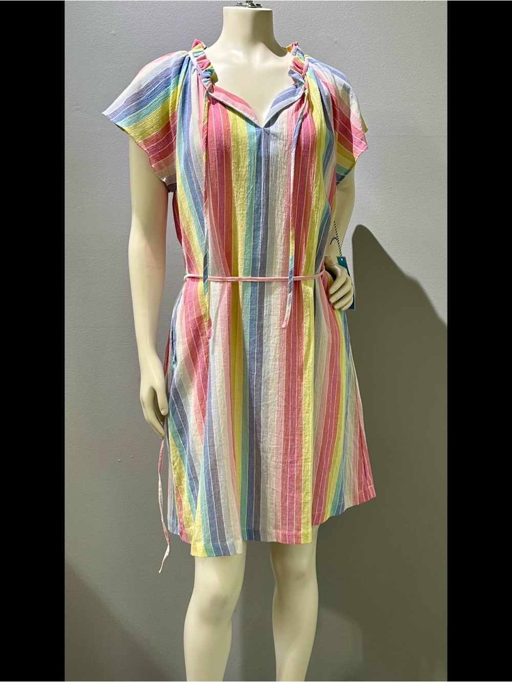 Draper James Rainbow Stripe Tie-Waist Mini Dress - Pink Multi